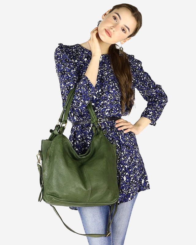 Torba skórzana wysokogatunkowa na ramię styl miejski shoulder leather bag - MARCO MAZZINI zielona