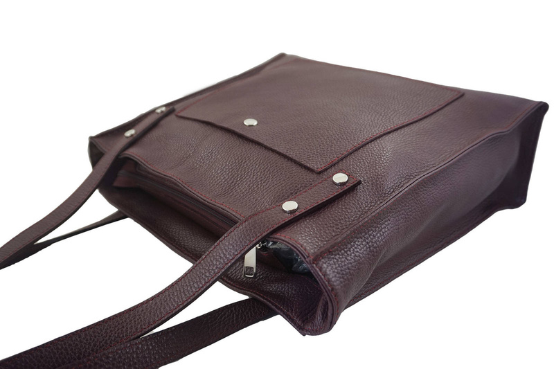 Torebka skórzana na ramię damska - Bordowa