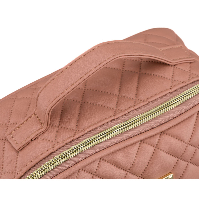 Jednokomorowa, różowa kosmetyczka z tkaniny syntetycznej z praktycznym uchwytem - Peterson