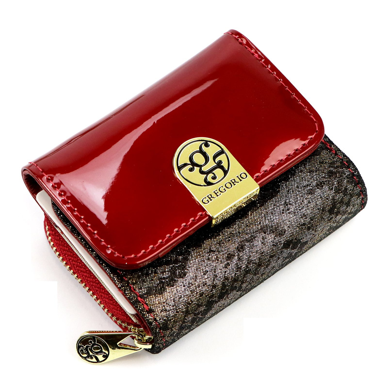 Gregorio damska mała portmonetka skórzany stylowy portfel wzór skóra węża