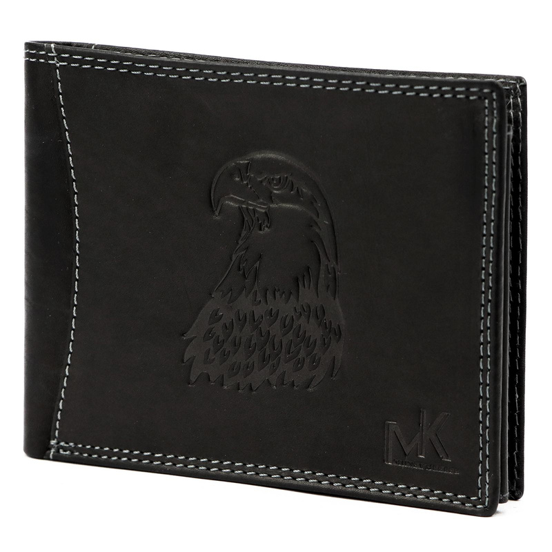 Money Kepper portfel męski skóra naturalna poziomy pojemny wzór z orłem