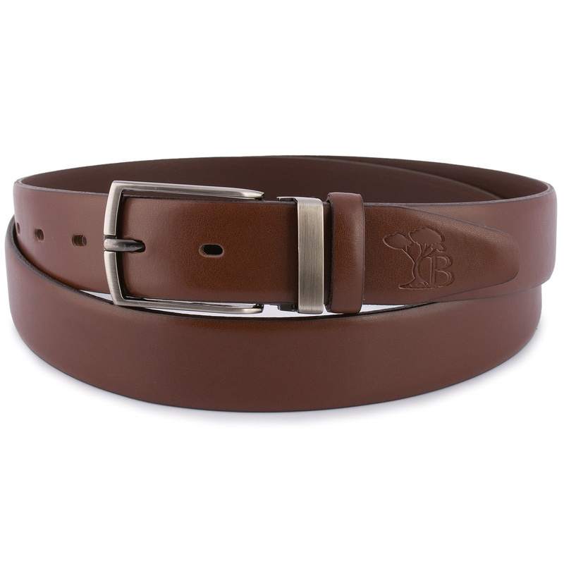 Pasek męski skórzany premium 3,5 cm casualowy brązowy skóra lico Beltimore brązowy E37 : Kolory - brązowy, beżowy, Rozmiar pasków - r.85-100 cm