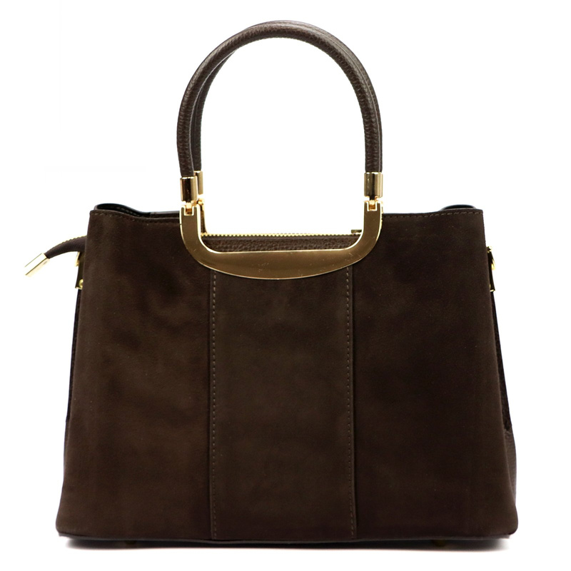 Vera Pelle damski skórzany kuferek torebka do ręki z paskiem i organizerem