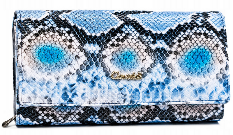 Podłużna portmonetka Stylowy damski portfel ze wzorem skóry węża Cavaldi