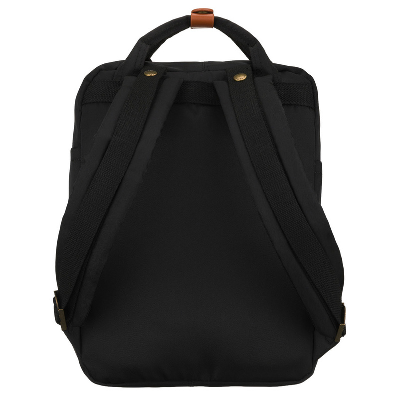 Czarno-brązowy, duży plecak damski wykonany z poliestru i skóry ekologicznej - Peterson