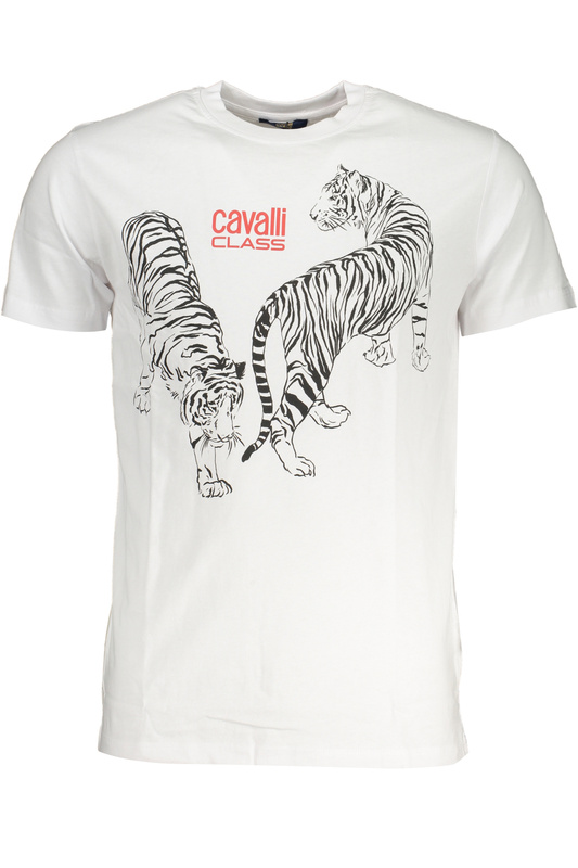 T-SHIRT MĘSKI Z KRÓTKIM RĘKAWEM KLASY CAVALLI BIAŁY