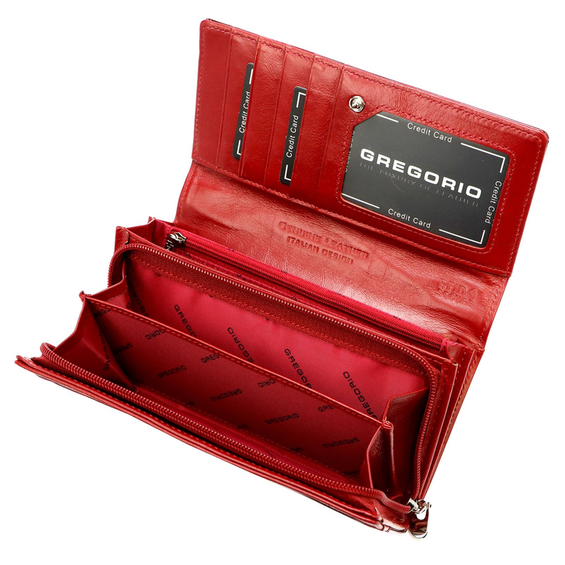 Gregorio damski portfel skóra naturalna podłużna klasyczna portmonetka