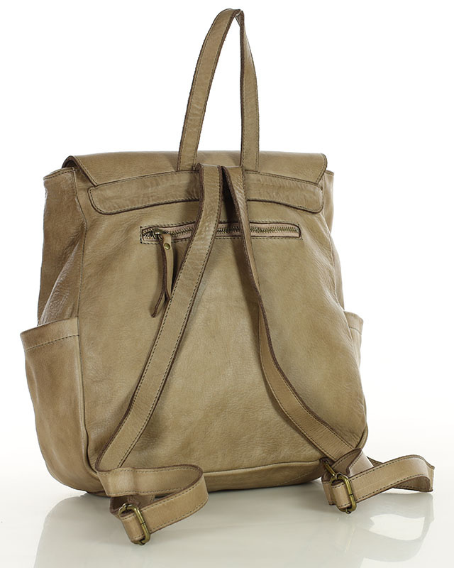 Plecak skórzany handmade z kieszeniami  - MARCO MAZZINI beż cappuccino