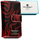 Pionowy, lakierowany portfel damski ze skóry naturalnej i ekologicznej w czerwonym kolorze - Peterson