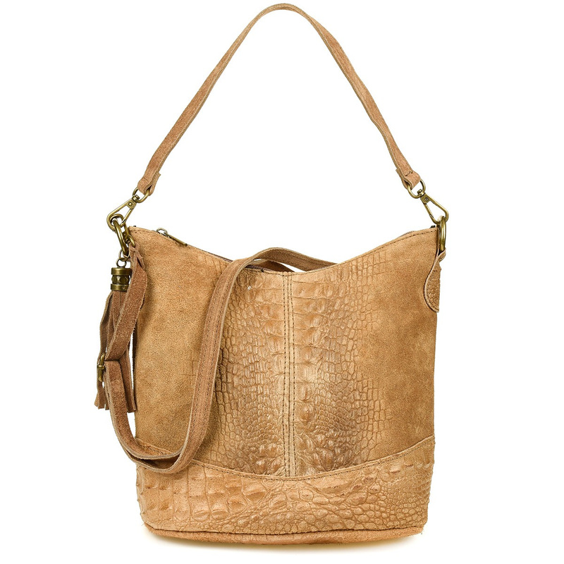 Torebka skórzana zamszowa CROCO listonoszka 2 paski taupe Beltimore W13