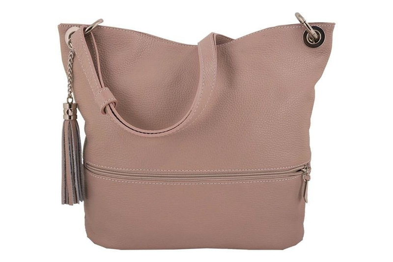 Skórzana torebka worek - Granatowo-czarna