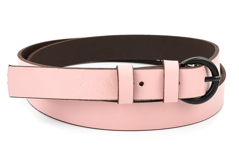 Beltimore skórzany damski pasek czarny 2,5 cm jasny róż A62 : Kolory - różowy, Rozmiar pasków - r.80-95 cm