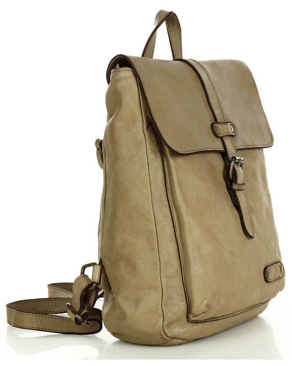 MARCO MAZZINI Miejski plecak skórzany w stylu old look handmade leather beżowy cappuccino