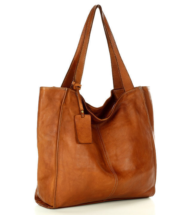Duża skórzana torebka shopper na ramię – MARCO MAZZINI brązowa camel, idealna na miasto