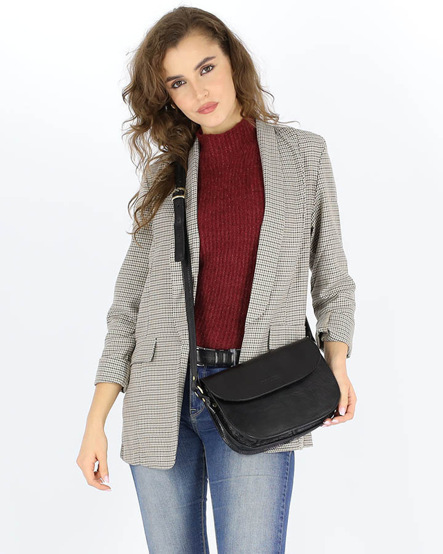 Czarna skórzana torebka saddle bag półksiężyc sztywna skóra - MARCO MAZZINI
