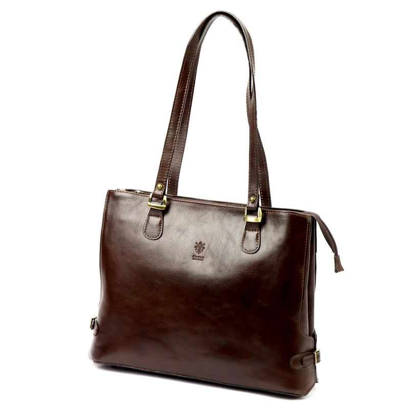 Skórzana elegancka shopperbag pojemna na ramię z kieszeniami Florence