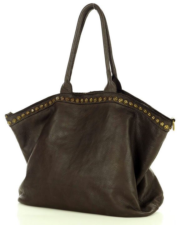 Duża torebka skórzana oversize style shopper bag - MARCO MAZZINI ciemny brąz caffe