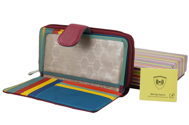 Kolorowy portfel skórzany damski - Fuksja