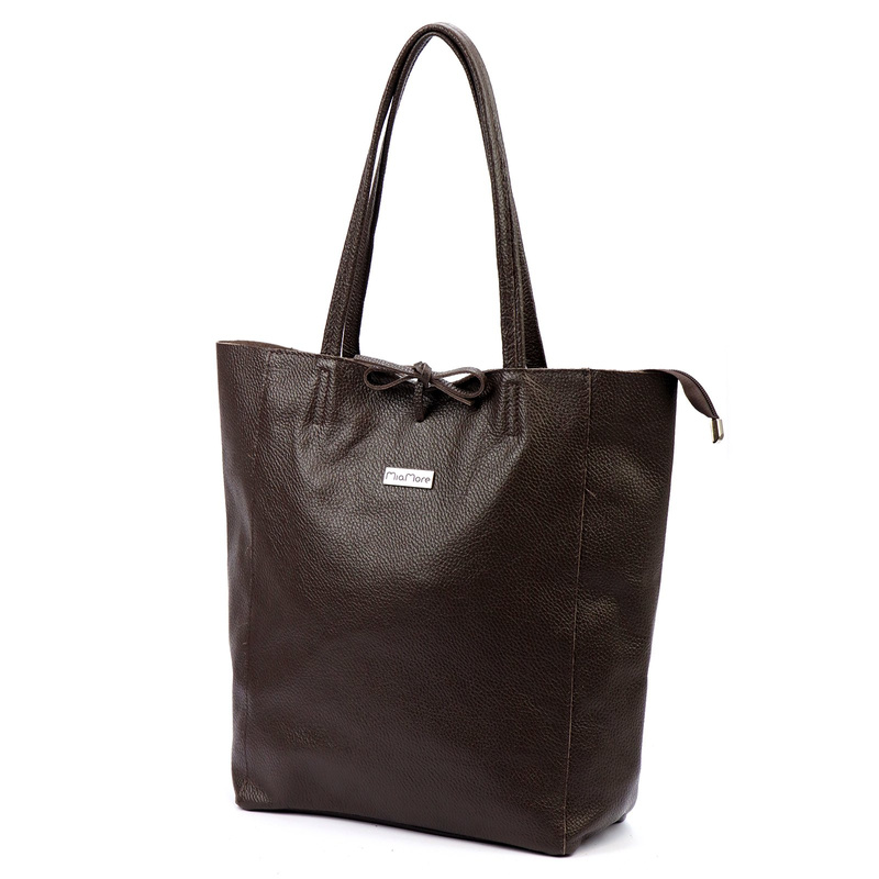 MiaMore Skórzana damska shopperbag duża torabka na ramię z kieszenią