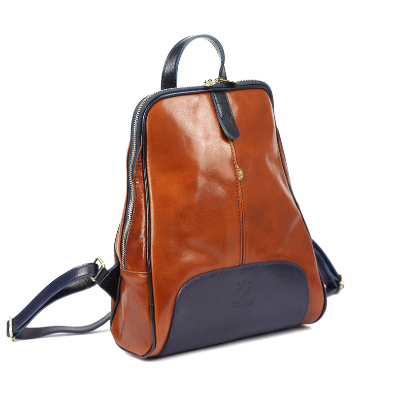 Florence Miejski Damski plecak skóra naturalna z kieszeniami na suwak