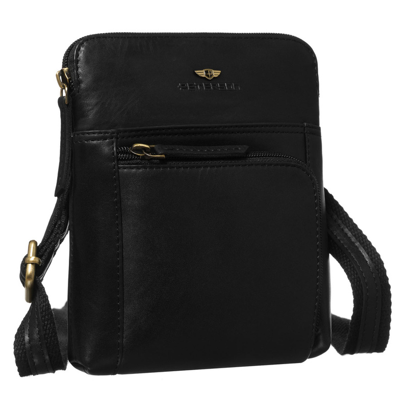 Męska listonoszka ze skóry naturalnej w czarnym kolorze, jednokomorowa i zamykana suwakiem - Peterson