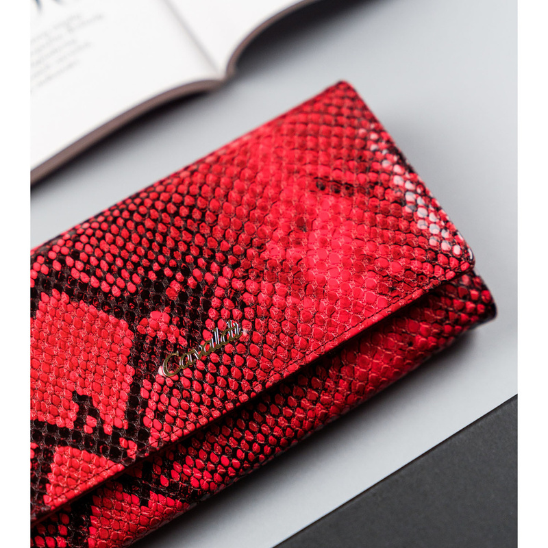 Podłużna portmonetka Stylowy damski portfel ze wzorem skóry węża Cavaldi