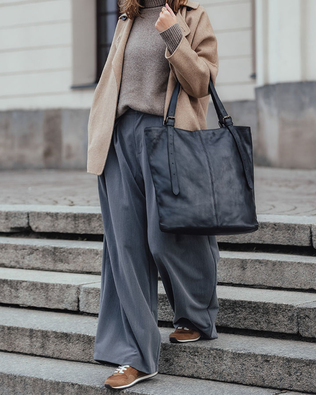 Torebka damska shopper z regulacją rączek skóra old pelle - MARCO MAZZINI czarny