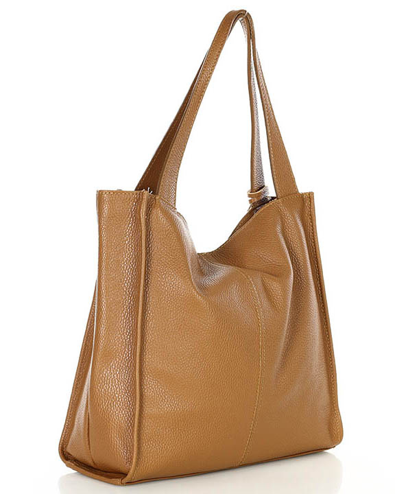 Modna torebka damska skórzany shopper bag - MARCO MAZZINI Portofino Max camel