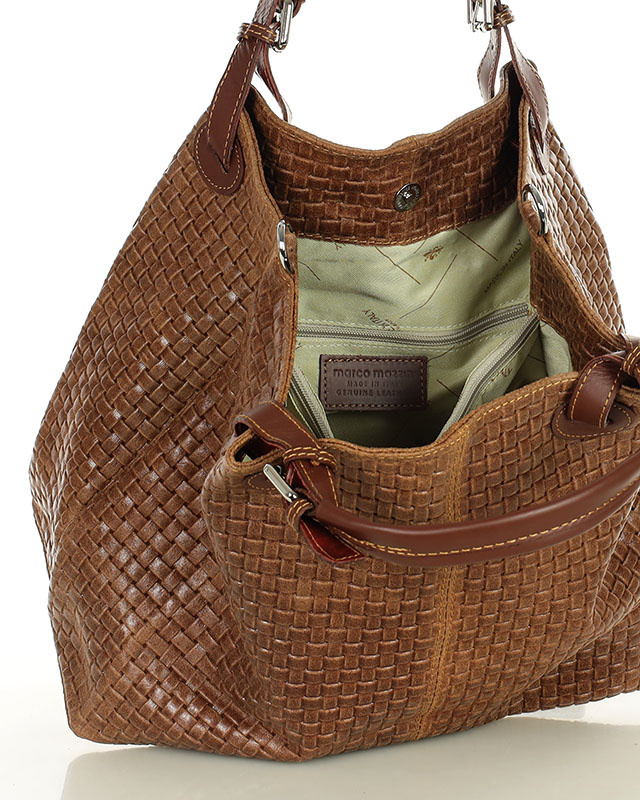 Modna torebka damska skórzany koszyk MARCO MAZZINI - Carina Treccia ciemny brąz caffe