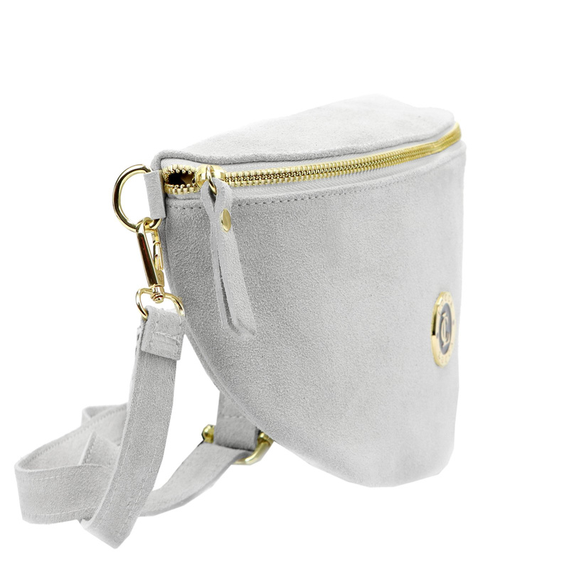 LOCCA Skórzana damska torebka przez ramię listonoszka nerka zamszowa