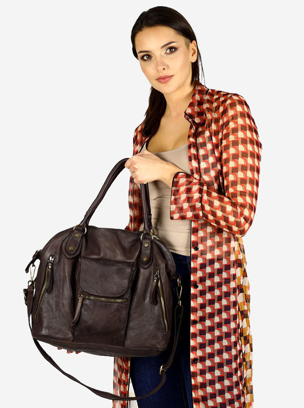 Torba biznesowa bowling retro bag skórzana - MARCO MAZZINI ciemny brąz caffe