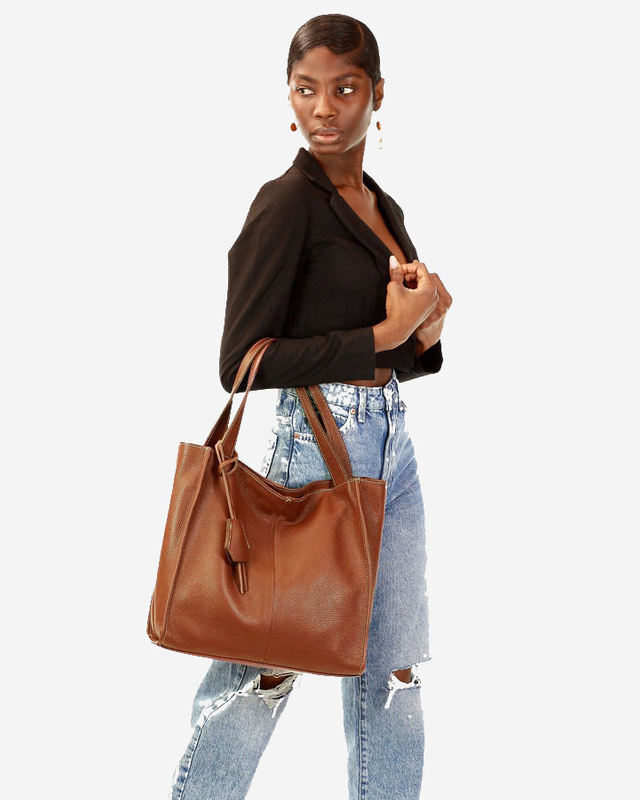 Modna torebka damska skórzany shopper bag - MARCO MAZZINI Portofino Max brąz