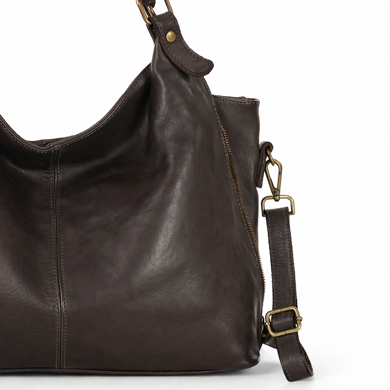 Torba skórzana wysokogatunkowa na ramię styl miejski shoulder leather bag - MAZZINI brąz caffe