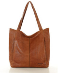 Miękka torba typu shopper skórzana na ramię - MAZZINI - brąz camel