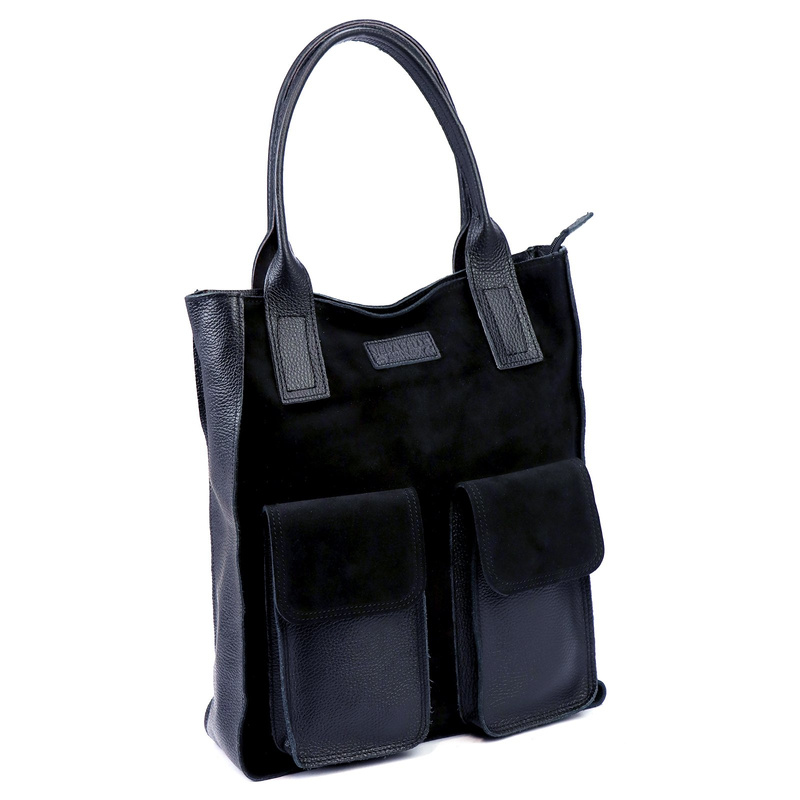 Torebka na ramię Duża damska shopperbag z kieszeniami skórzana Angelo