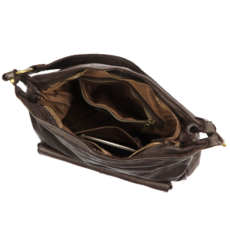 Skórzana damska torebka na ramię z kieszeniami z dopinanym paskiem VS