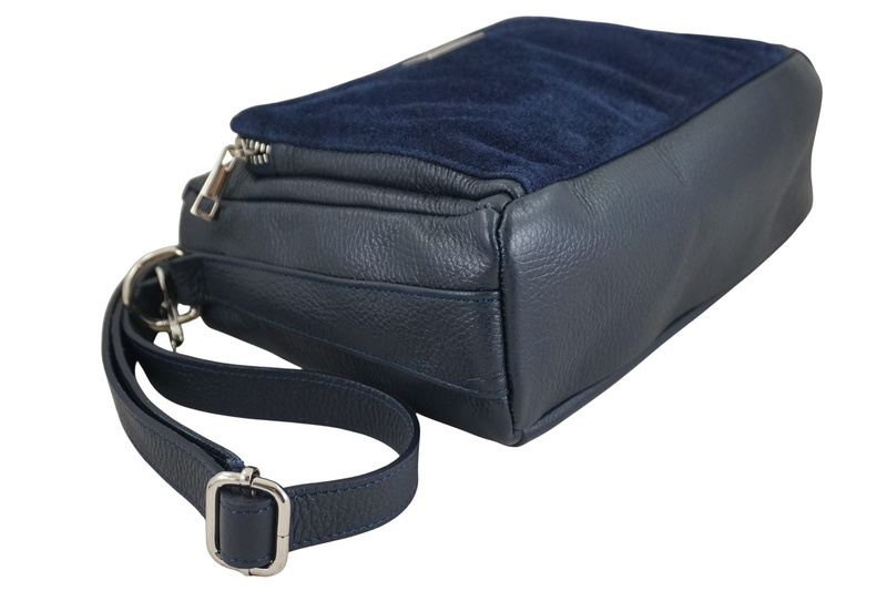 Codzienna torebka ze skóry naturalnej z zamszem - Granatowa