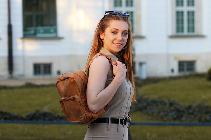 SKÓRZANY damski PLECAK elegancki pojemny koniakowy Beltimore R33