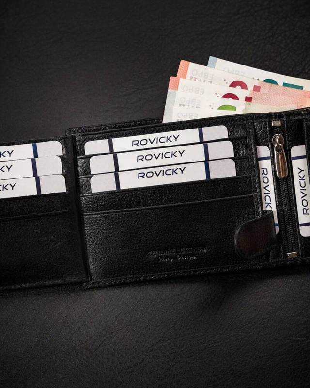 Męski skórzany portfel na zatrzask Rovicky z RFID