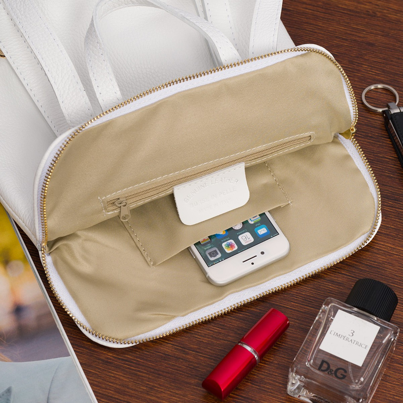 Skórzany plecak damski torba 2w1 elegancki A4 włoski pojemny biały Vera Pelle S40