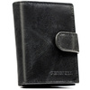 Czarny portfel męski ze skóry naturalnej wyposażony w system RFID, zamykany zatrzaskiem - Peterson