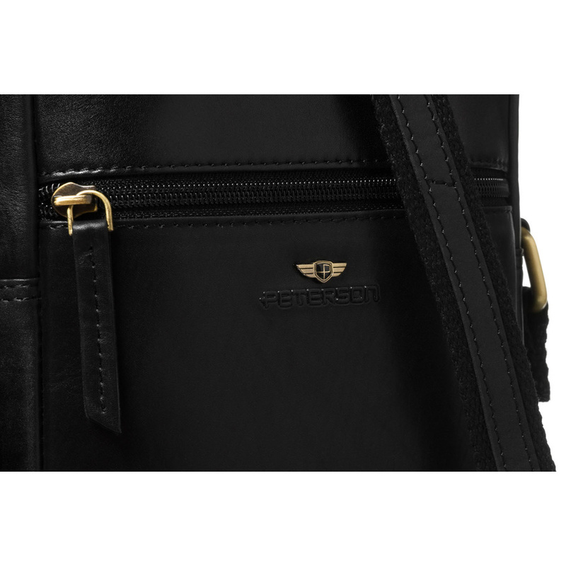 Czarna listonoszka męska ze skóry naturalnej zamykana suwakiem - Peterson