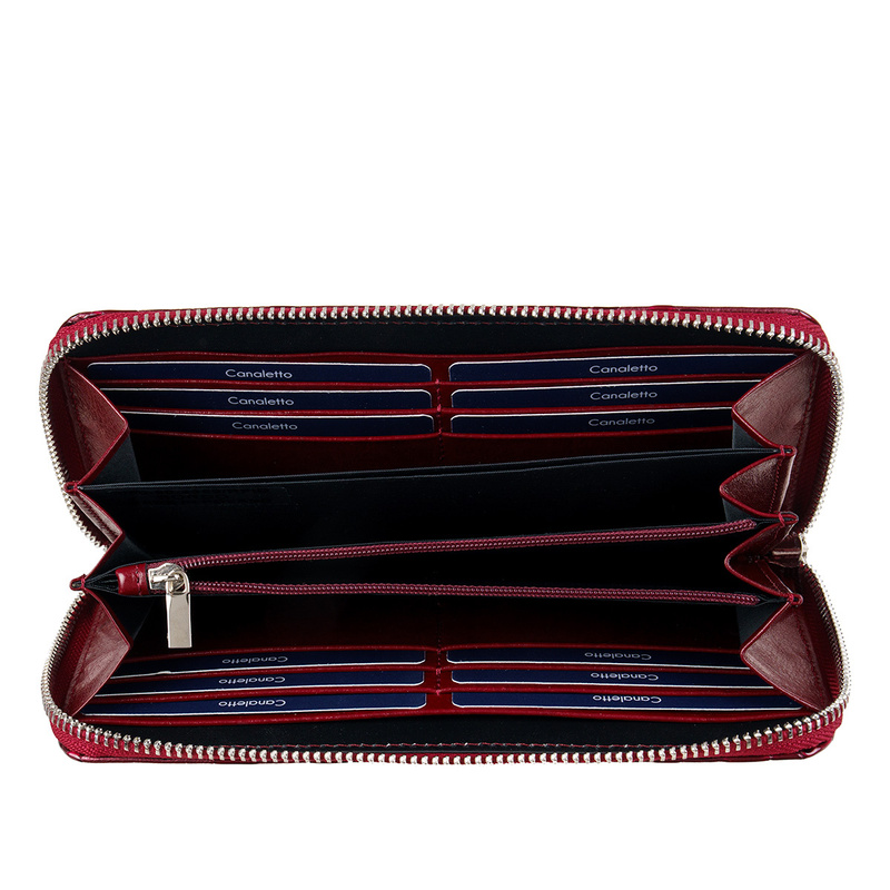 Czerwony Portfel Damski ze Skóry Licowej krople PD090s359 RFID