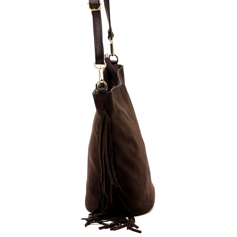 Vera Pelle damska listonoszka skóra naturalna zamszowa torebka z frędzlami