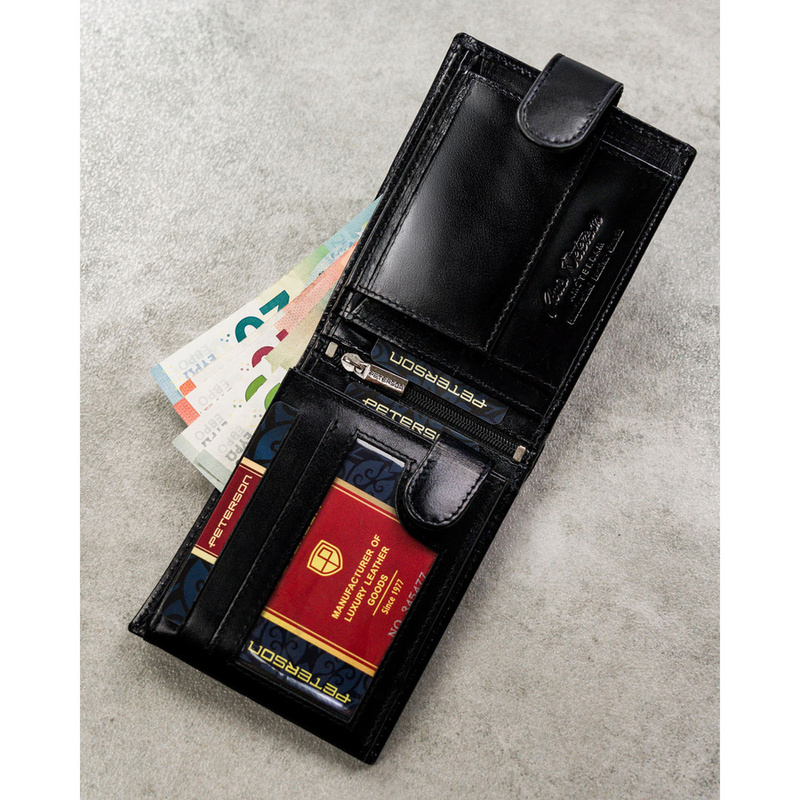 Zestaw prezentowy: skórzany portfel męski w czarnym kolorze i pasek ze skóry naturalnej - Peterson