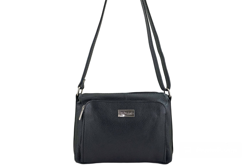 Listonoszka skórzana z kieszeniami - Czarna