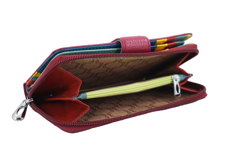 Kolorowy portfel skórzany damski - Fuksja