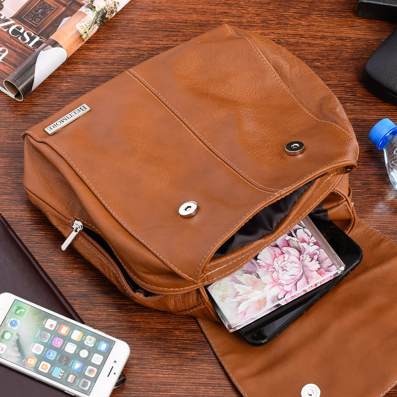 Plecak skórzany damski z klapą solidny Beltimore koniak S41