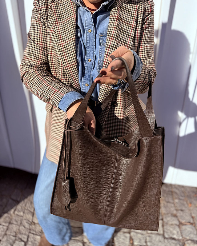 Modna torebka damska skórzany shopper bag - MARCO MAZZINI Portofino Max ciemny brąz caffe