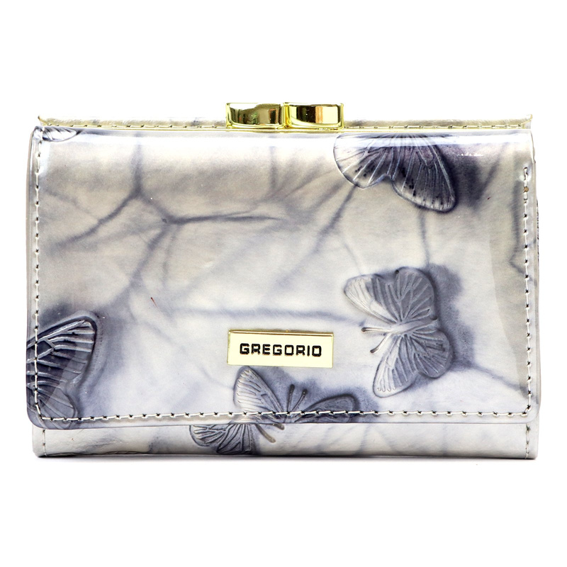 Gregorio damski portfel lakierowany skórzany pojemna portmonetka w motyle